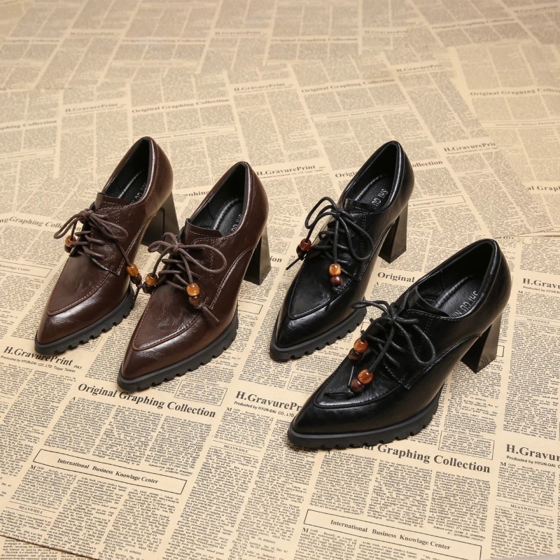 Pump Heel Block - Retro Strappy Deep Mouth Single Shoes
