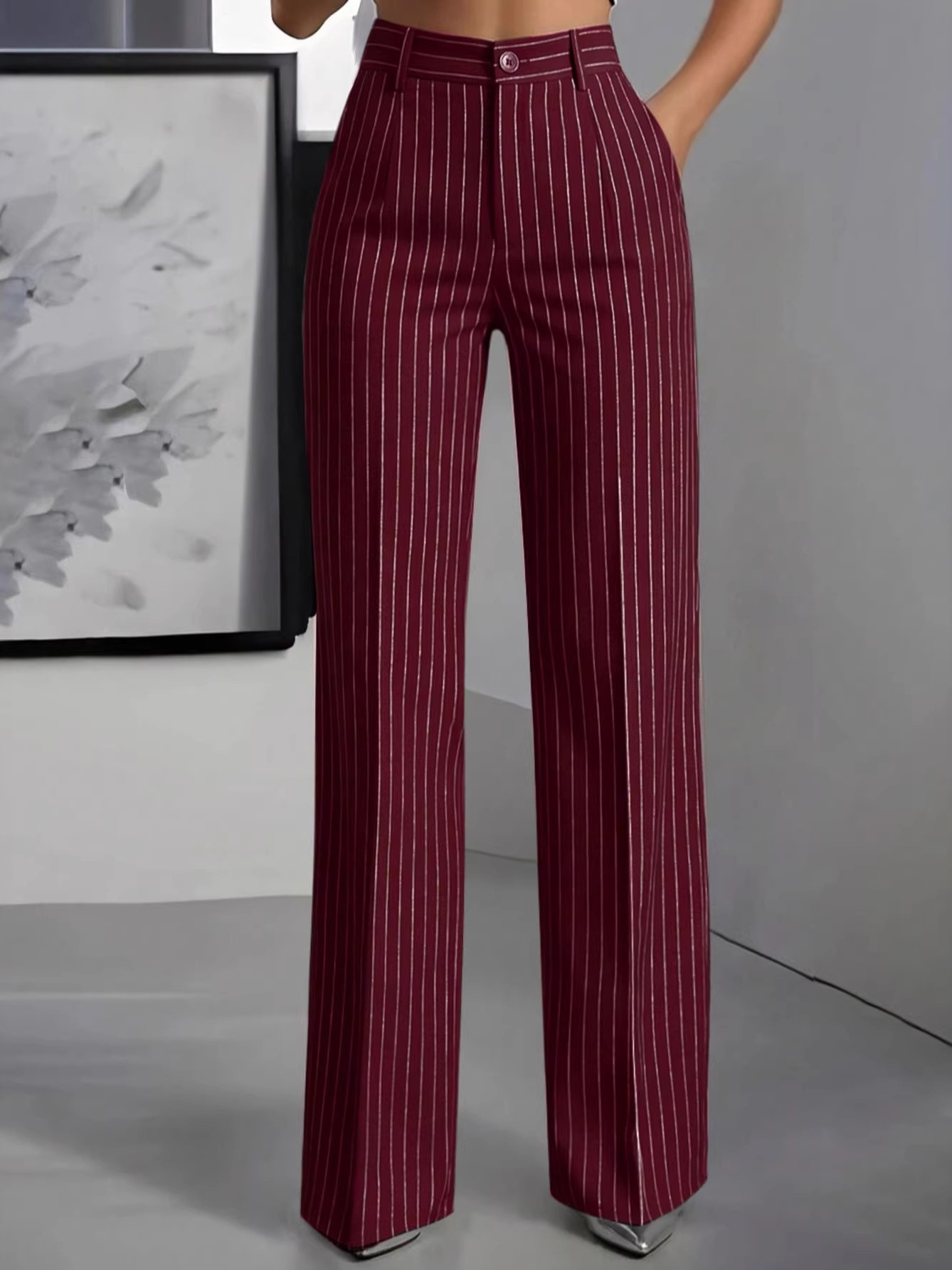 Women'S Formal Wear Pants - Elegant High Waist Straight Leg Suit