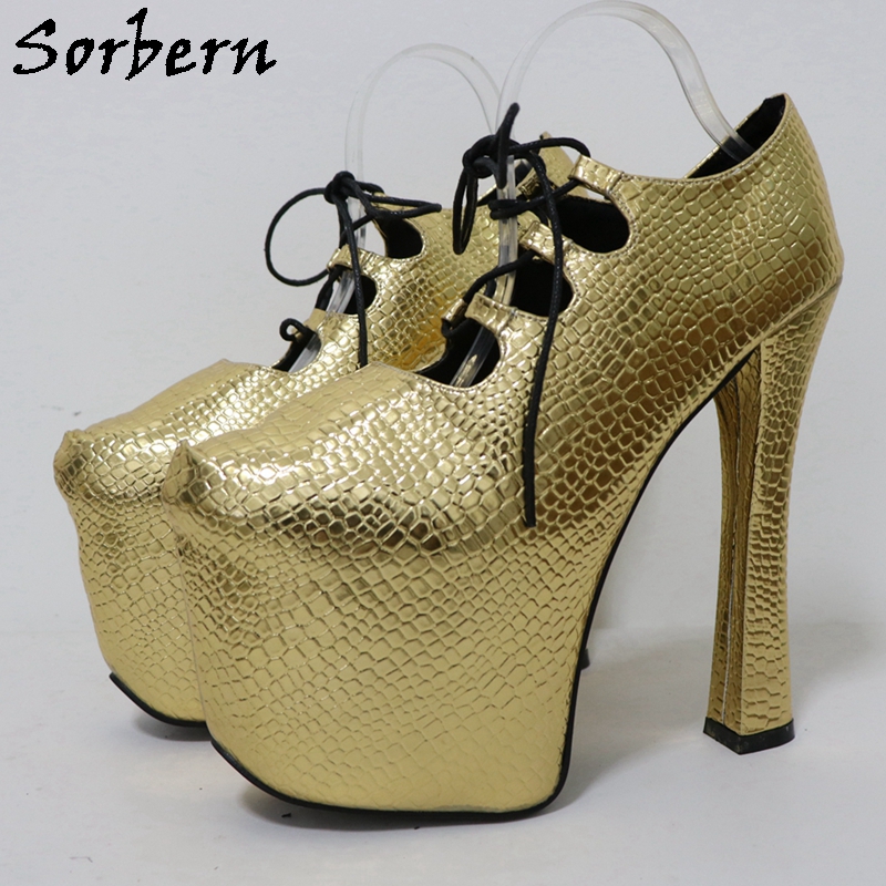 Sorbern Gold Crocodile 20Cm Pu - Pump Heel Block 评论和价格
