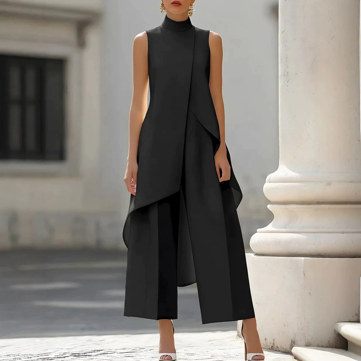 Women Stand Neck Sleeveless La - Women'S Formal Wear Pants 评论和价格