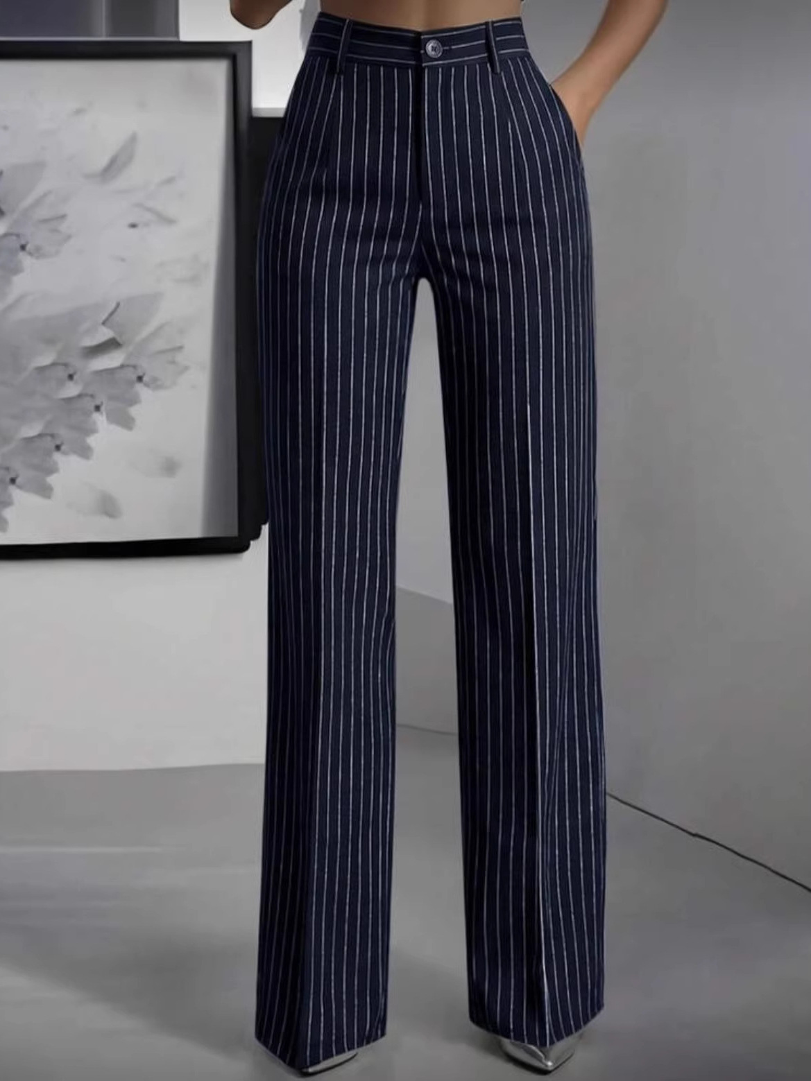 Elegant High Waist Straight Le - Women'S Formal Wear Pants 评论和价格