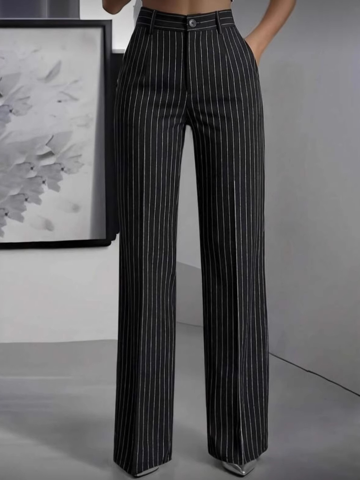 Elegant High Waist Straight Le - Women'S Formal Wear Pants 评论和价格