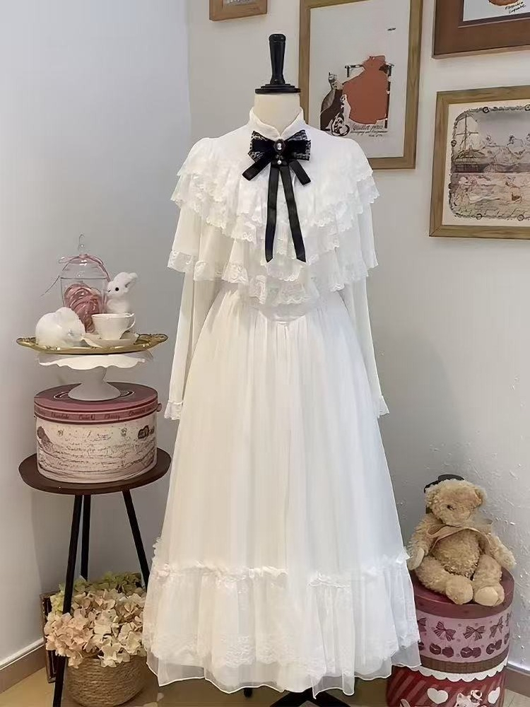 Japanese Short Sleeve Bow Lace - Women Formal Wear With Skirt 评论和价格