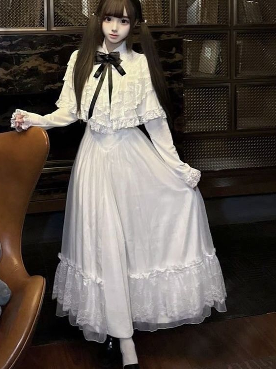 Japanese Short Sleeve Bow Lace - Women Formal Wear With Skirt 评论和价格