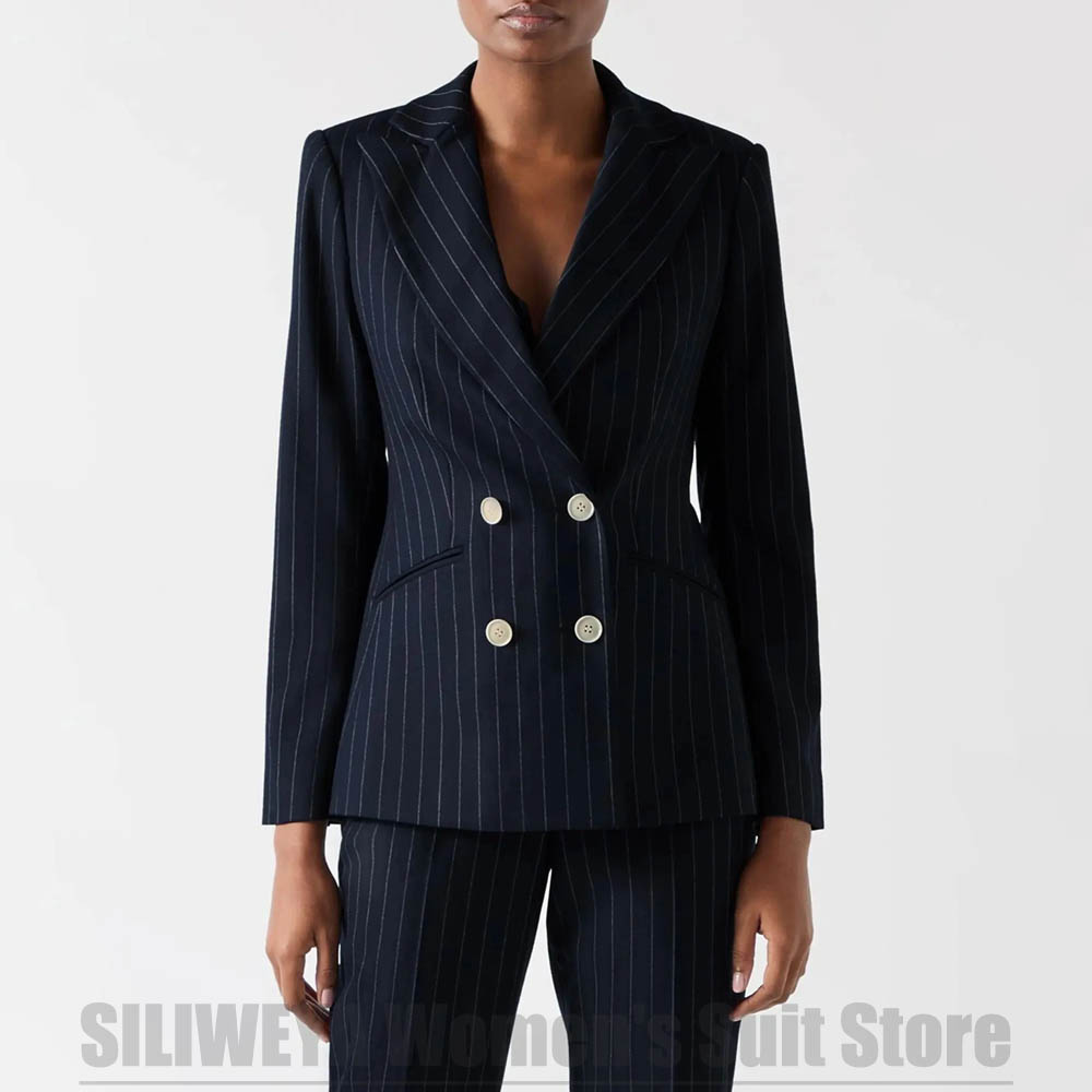 Women's Navy Blue Striped Suit - Women Formal Wear For Meeting 评论和价格