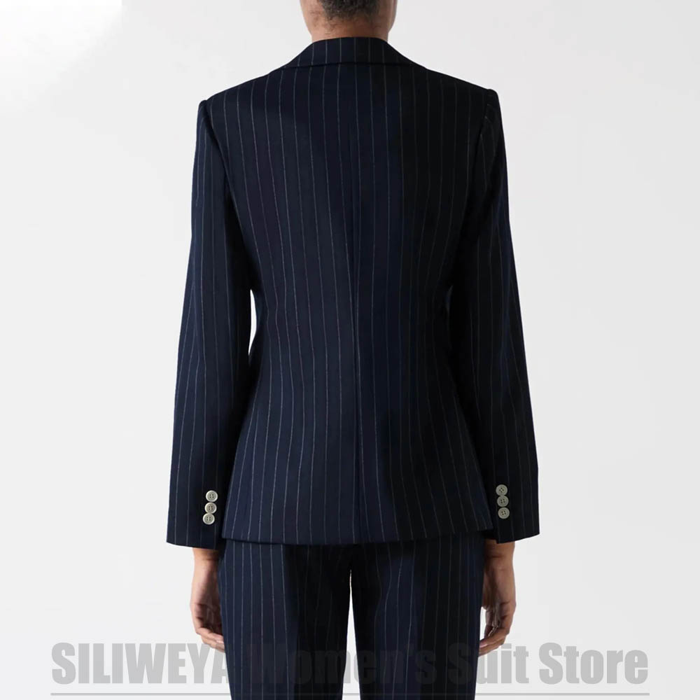 Women's Navy Blue Striped Suit - Women Formal Wear For Meeting 评论和价格