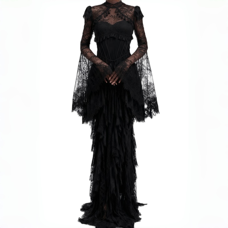 Lace High Black Mermaid Formal - Women'S Gothic Formal Wear 评论和价格