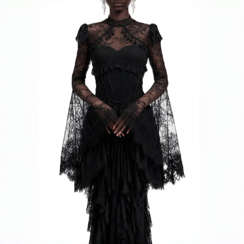 Lace High Black Mermaid Formal - Women'S Gothic Formal Wear 评论和价格
