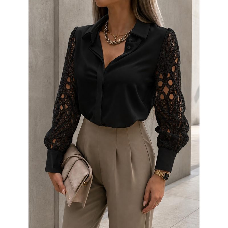 Women Button Down Satin Blouse - Women Formal Wear For Meeting 评论和价格